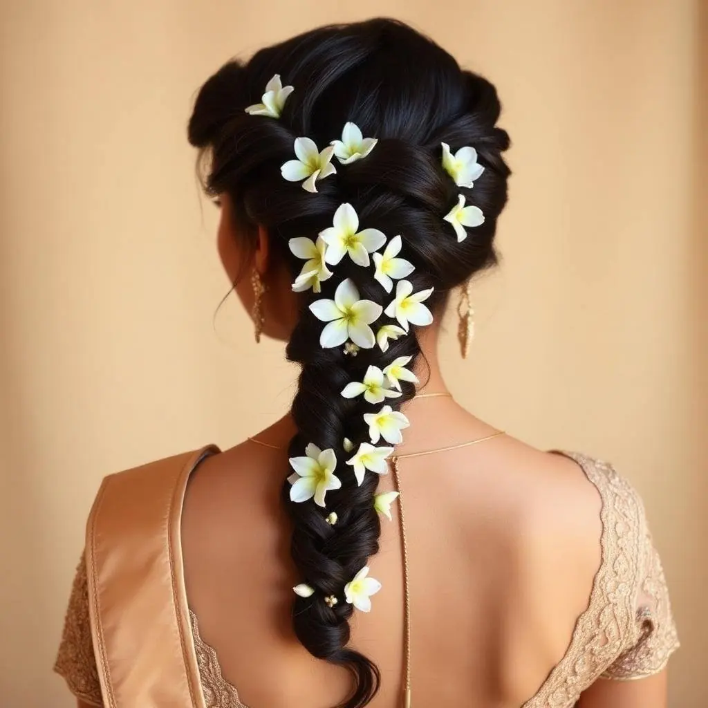 Bridal fishtail braid dressed with jasmine